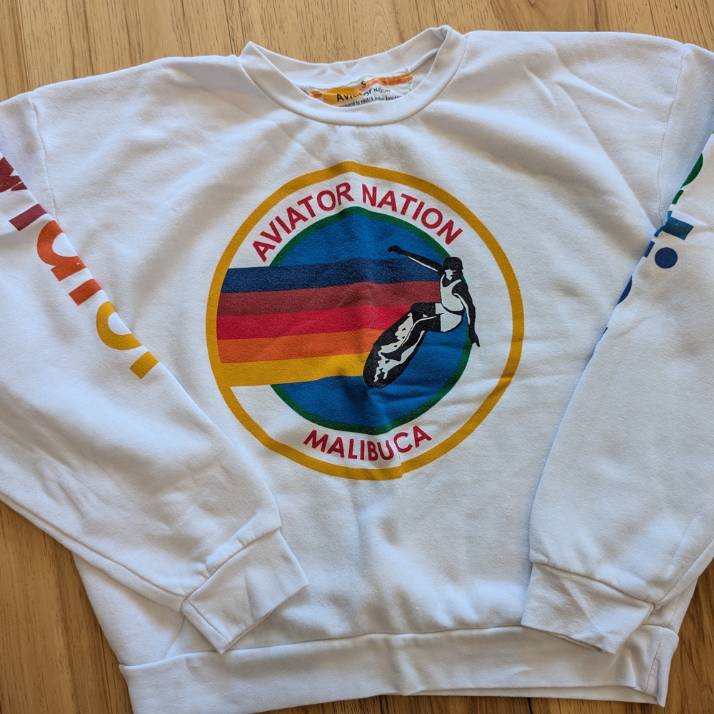 Aviator Nation White Crewneck Sweatshirt, Like New size S